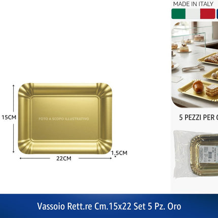 Vassoio Oro Rettangolare Carta Monouso Pasticceria Dolci Buffet Vari Misure