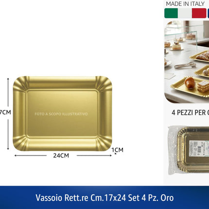Vassoio Oro Rettangolare Carta Monouso Pasticceria Dolci Buffet Vari Misure