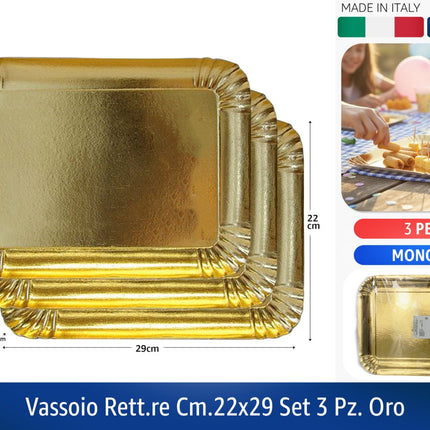 Vassoio Oro Rettangolare Carta Monouso Pasticceria Dolci Buffet Vari Misure