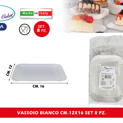 Real Dream Vassoi Bianchi Rettangolari in Carta Monouso Made in Italy Set Multipli Varie Misure 12x16 cm - 8pz Real Dream