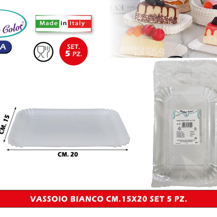 Real Dream Vassoi Bianchi Rettangolari in Carta Monouso Made in Italy Set Multipli Varie Misure 15x20 cm - 5pz Real Dream