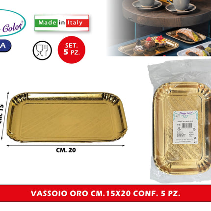 Real Dream Vassoi Oro Rettangolari in Carta per Pasticceria Monouso Made in Italy Varie Misure 15x20 cm - 5pz Real Dream