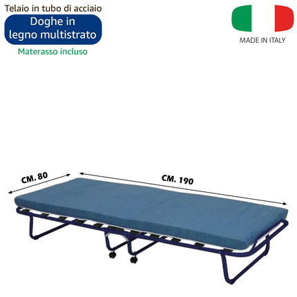 Lettino Pieghevole Acciaio 12 Doghe con Materasso 80x190cm