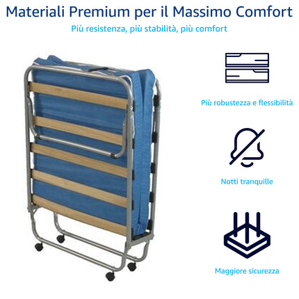 Lettino Pieghevole Acciaio 12 Doghe con Materasso 80x190cm