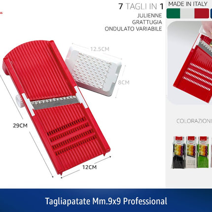 Tagliapatate Professionale 7-in-1 Rigamonti Mandolina Affetta Verdure in Acciaio Inox Made in Italy (Julienne, Grattugia, Taglio Ondulato) Rigamonti