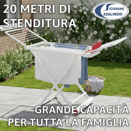 Ramacciotti Plast Stendibiancheria Nanni 20 Metri con Portamollette e Ruote – Struttura Pieghevole Salvaspazio, Solida e Resistente, Dimensioni 115x175x55 cm Ramacciotti Plast