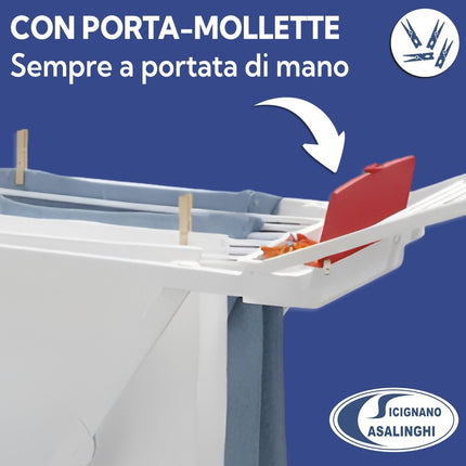 Ramacciotti Plast Stendibiancheria Nanni 20 Metri con Portamollette e Ruote – Struttura Pieghevole Salvaspazio, Solida e Resistente, Dimensioni 115x175x55 cm Ramacciotti Plast
