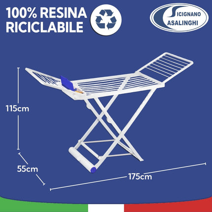 Ramacciotti Plast Stendibiancheria Nanni 20 Metri con Portamollette e Ruote – Struttura Pieghevole Salvaspazio, Solida e Resistente, Dimensioni 115x175x55 cm Ramacciotti Plast