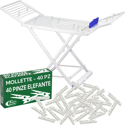 Ramacciotti Plast Stendibiancheria Nanni 20 Metri con Portamollette e Ruote – Struttura Pieghevole Salvaspazio, Solida e Resistente, Dimensioni 115x175x55 cm Stendibiancheria + 40 mollette Ramacciotti Plast