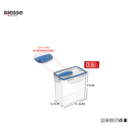 Contenitore Ermetico Kappa con Valvola – Chiusura Sigillata Anti‑Odore per Frigo, Freezer e Microonde, Lavabile in Lavastoviglie, BPA Free, Made in Italy 0.6 L Ecoplast