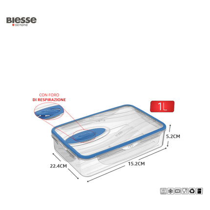 Contenitore Ermetico Kappa con Valvola – Chiusura Sigillata Anti‑Odore per Frigo, Freezer e Microonde, Lavabile in Lavastoviglie, BPA Free, Made in Italy 1 L Ecoplast