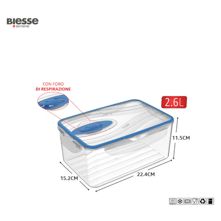 Contenitore Ermetico Kappa con Valvola – Chiusura Sigillata Anti‑Odore per Frigo, Freezer e Microonde, Lavabile in Lavastoviglie, BPA Free, Made in Italy 2.6 L Ecoplast