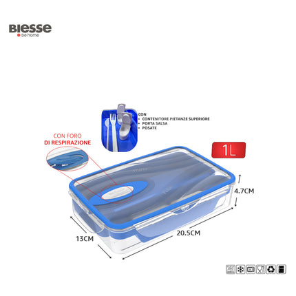 Contenitore Ermetico Kappa con Valvola – Chiusura Sigillata Anti‑Odore per Frigo, Freezer e Microonde, Lavabile in Lavastoviglie, BPA Free, Made in Italy 1 L (Lunch Box) Ecoplast