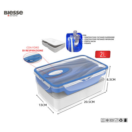 Contenitore Ermetico Kappa con Valvola – Chiusura Sigillata Anti‑Odore per Frigo, Freezer e Microonde, Lavabile in Lavastoviglie, BPA Free, Made in Italy 2 L (Lunch Box) Ecoplast
