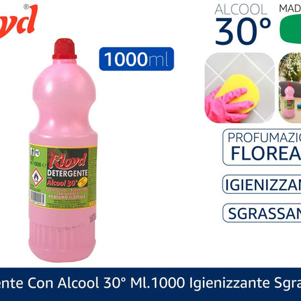 Floyd Detergente Igienizzante con Alcool 30° 1000ml Sgrassante Profumo Floreale lt.1 x 10 pezzi Floyd