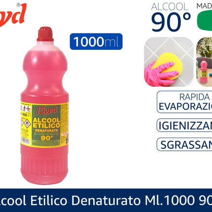 Floyd Alcool Etilico Denaturato 90° 1000 ml – Uso Esterno, Igienizzante e Solvente lt.1 x 10 pezzi Floyd