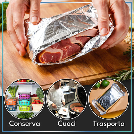 Rotolo Alluminio Resistente Aderente Anti-Strappo Per Frigo E Forno Varie Misure