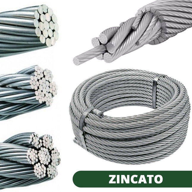 Rotolo Cavo Corda Metallica Metallo Fune Acciaio Zincata Anti-Ruggine Resistente