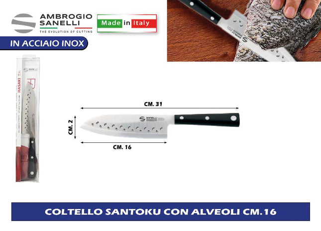 COLTELLO SANTOKU CON ALVEOLI CM.16 Ambrogio Sanelli
