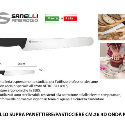 Coltello Supra Panettiere/Pasticciere Cm.26 4D Onda Nero