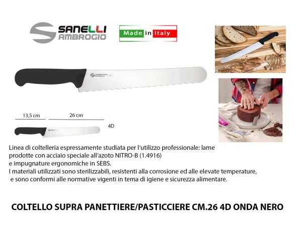 Coltello Supra Panettiere/Pasticciere Cm.26 4D Onda Nero