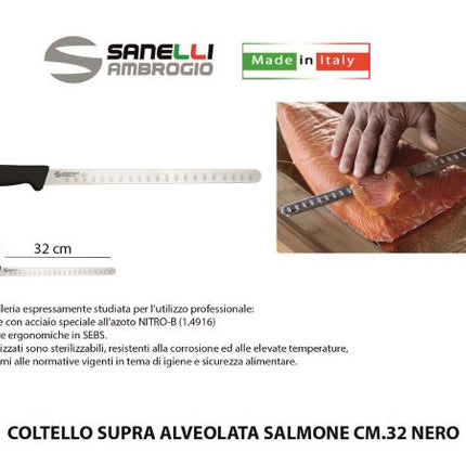 Coltello Supra Salmone Alveolata Cm.32 Nero
