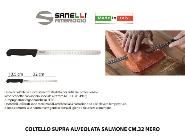 Coltello Supra Salmone Alveolata Cm.32 Nero