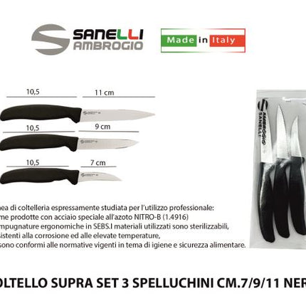 Coltello Supra Set 3 Spelucchini Cm.7/9/11 Nero