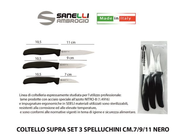 Coltello Supra Set 3 Spelucchini Cm.7/9/11 Nero