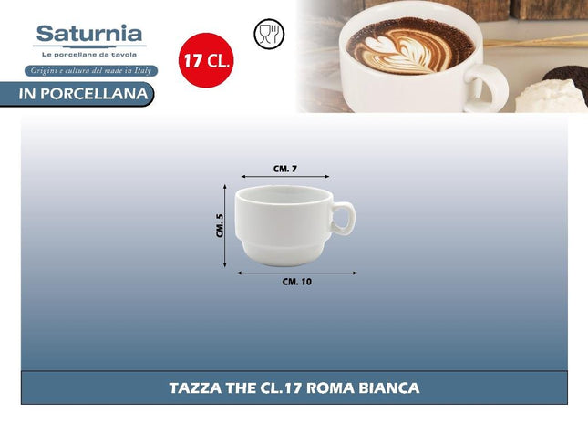 Saturnia Tazza Roma Bianca In Ceramica Per Caffè E Latte, Design Classico E Raffinato 17-25 Cl Saturnia