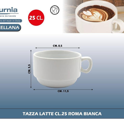 Saturnia Tazza Roma Bianca in Ceramica per Caffè E Latte, Design Classico E Raffinato 17 - 25 cl - Tutto Tutto Meno Meno