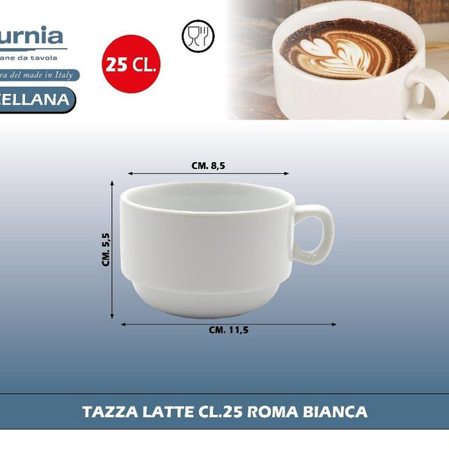 Saturnia Tazza Roma Bianca in Ceramica per Caffè E Latte, Design Classico E Raffinato 17 - 25 cl - Tutto Tutto Meno Meno