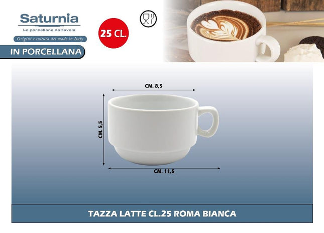 Saturnia Tazza Roma Bianca In Ceramica Per Caffè E Latte, Design Classico E Raffinato 17-25 Cl Saturnia