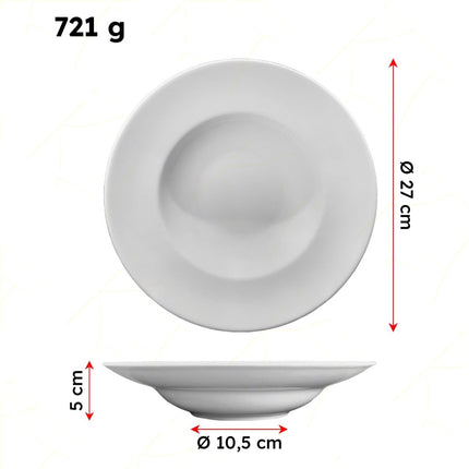 Piatto Fondo Rotondo 27 cm Porcellana Liscio Bianco Pasta Bowl per Primi Piatti, Resistente, Lavabile in Lavastoviglie, Idoneo per Microonde, Made in Italy - Tutto Tutto Meno Meno