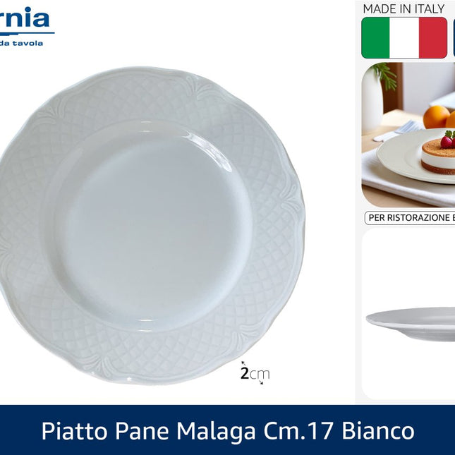 Linea Malaga Piatto in Porcellana Bianco Made in Italy Diversi Modelli Piatto Pane Ø 17 cm Saturnia