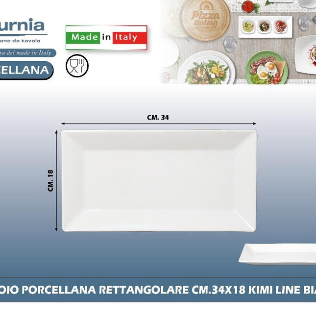 VASSOIO PORCELLANA RETTANGOLARE CM.34X18X2,5h KIMI LINE BIANCO - Tutto Tutto Meno Meno