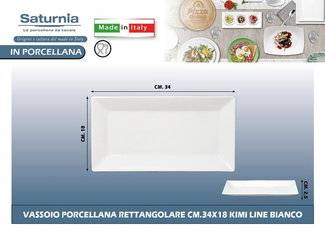 Vassoio Porcellana Rettangolare Cm.34X18X2,5H Kimi Line Bianco Saturnia