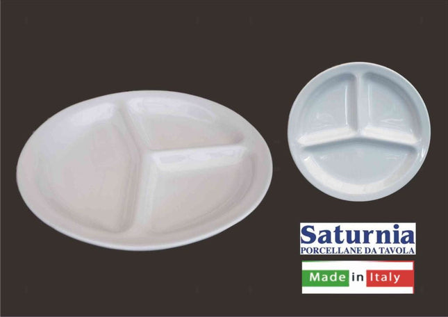 Antipastiera Piatto 3 Scomparti Ø 26 Cm In Porcellana Bianco Per Antipasti Saturnia