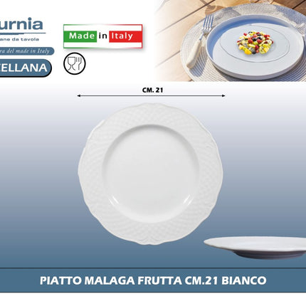 Linea Malaga Piatto in Porcellana Bianco Made in Italy Diversi Modelli Piatto Frutta Ø 21 cm Saturnia