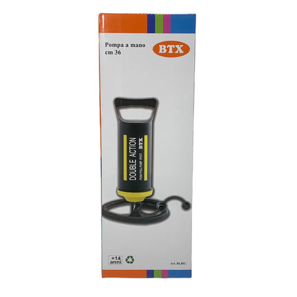 Pompa a Mano 36 cm – Gonfiatore Doppia Azione con 2 Bocchettoni – Volume 2x910cc – Per Materassi, Piscine, Canoe Gonfiabili – Leggera, Compatta e Facile da Usare