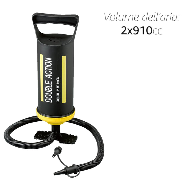 Pompa a Mano 36 cm – Gonfiatore Doppia Azione con 2 Bocchettoni – Volume 2x910cc – Per Materassi, Piscine, Canoe Gonfiabili – Leggera, Compatta e Facile da Usare