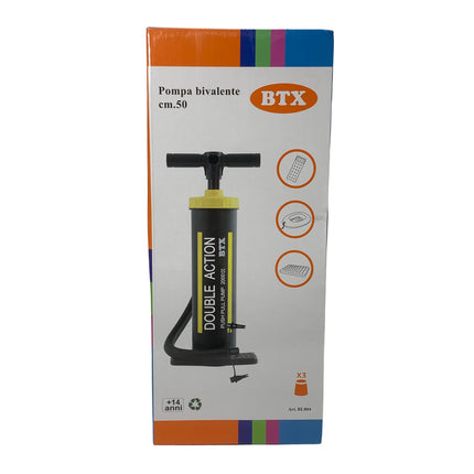 Pompa Bivalente 50 cm – Gonfiatore Doppia Azione con 3 Bocchettoni – Volume 2x2000cc – Per Gonfiabili, Materassi, Piscine, Canoe – Alta Capacità, Rapida ed Efficiente