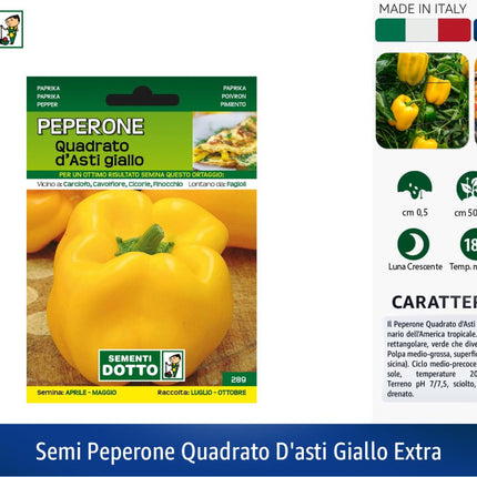 Semi Peperone Quadrato D'Asti Giallo Extra 12 Bustine Sementi Dotto