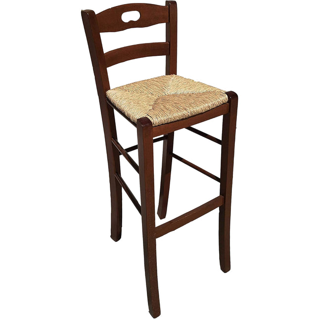 Sgabello in Legno con Seduta in Paglia Artigianale Made in Italy Rustico Bar bancone Altezza Seduta 67.5cm Giaquinto
