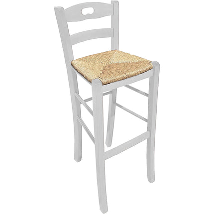 Sgabello in Legno con Seduta in Paglia Artigianale Made in Italy Rustico Bar bancone Altezza Seduta 67.5cm Giaquinto