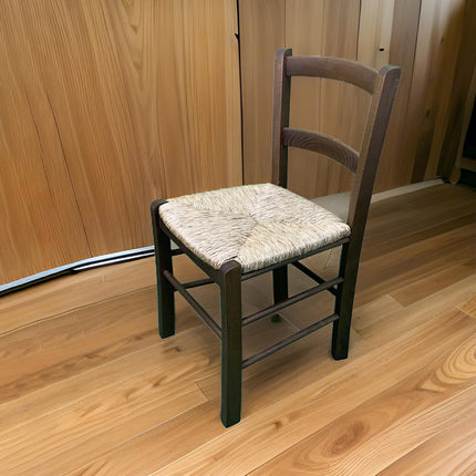 Sicignano Sedia Mezzana Legno, Seduta Paglia, Schienale 33Cm 2 Stecche, Colore Noce, 39,5X36,5X70H Cm, Peso 5Kg - Artigianale, Interni Arredo Rustico Ristorante Agriturismo, Made In Italy