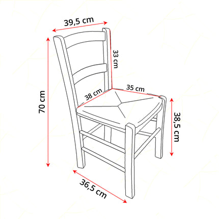 Sicignano Sedia Mezzana Legno, Seduta Paglia, Schienale 33Cm 2 Stecche, Colore Noce, 39,5X36,5X70H Cm, Peso 5Kg - Artigianale, Interni Arredo Rustico Ristorante Agriturismo, Made In Italy