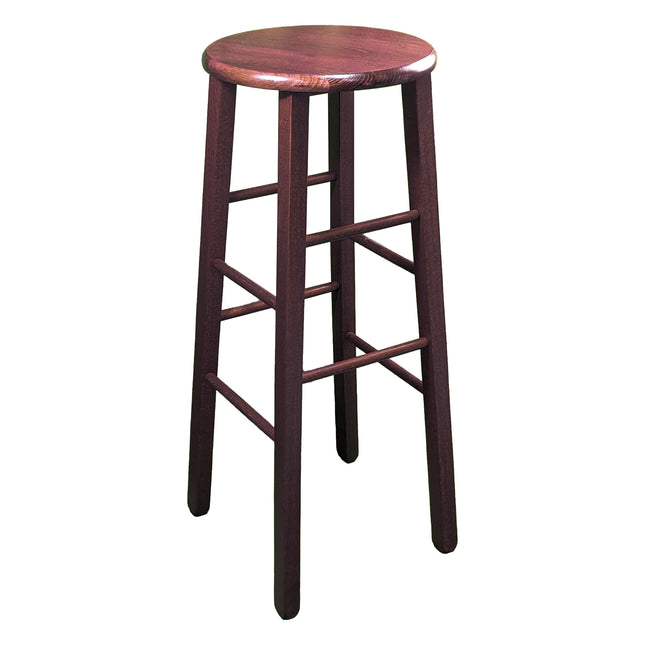 Sgabello Tondo in Legno Massello, Piede Dritto, Struttura Stabile e Sicura - Dimensioni Altezza 80x32 cm Diametro Seduta - Noce, Artigianale, per Pub Bar Ristoranti Cucina Giaquinto