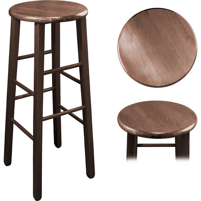 Sgabello Tondo in Legno Massello, Piede Dritto, Struttura Stabile e Sicura - Dimensioni Altezza 80x32 cm Diametro Seduta - Noce, Artigianale, per Pub Bar Ristoranti Cucina Giaquinto