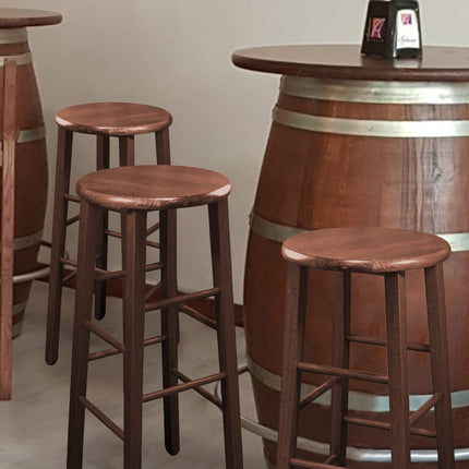 Sgabello Tondo in Legno Massello, Piede Dritto, Struttura Stabile e Sicura - Dimensioni Altezza 80x32 cm Diametro Seduta - Noce, Artigianale, per Pub Bar Ristoranti Cucina Giaquinto